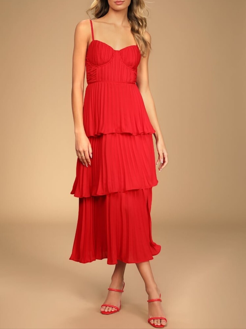 NEW Lulu's RED Tiered Spaghetti-Strap Maxi Dress...Size:M